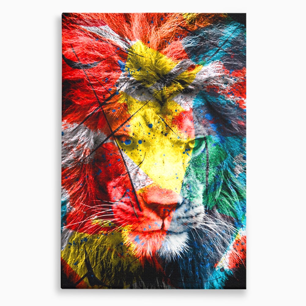 Tablou canvas cu tablou canvas cu leu colorat, fara rama, pe sasiu de lemn